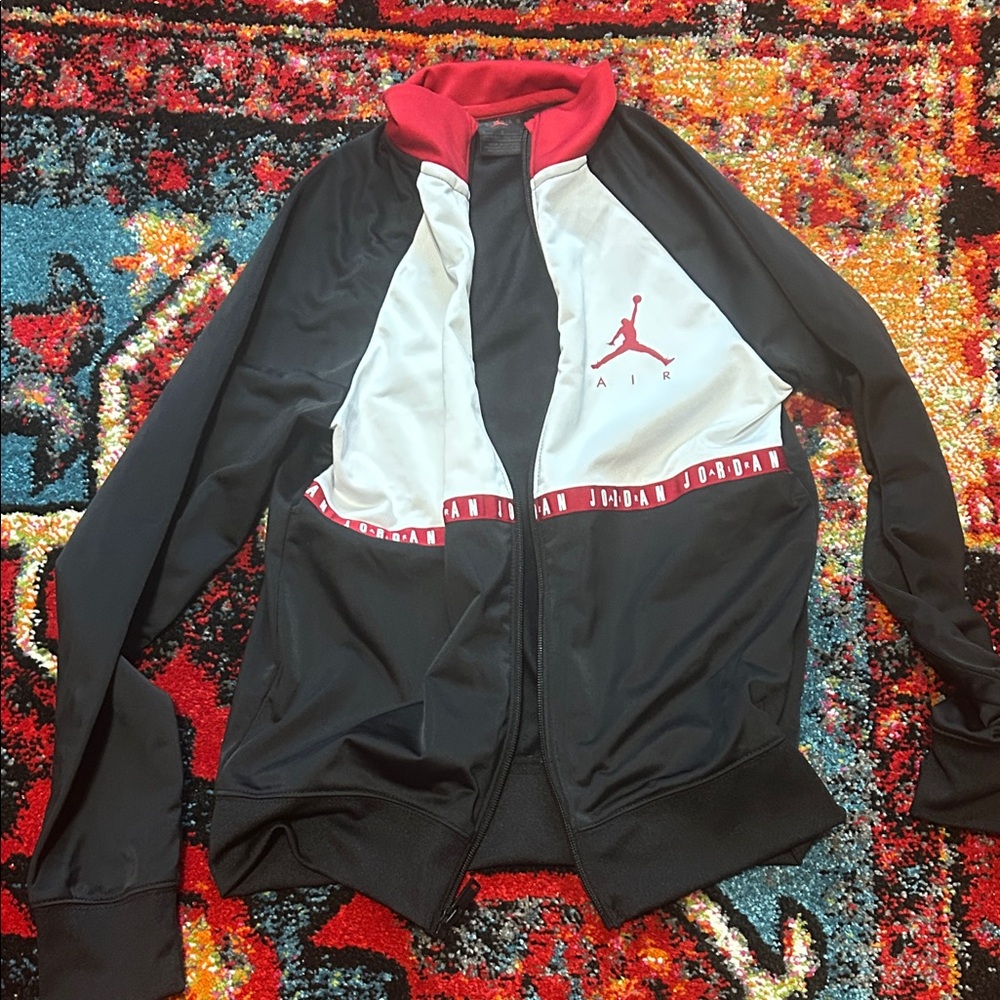 Jordan Black and White Jacket with Red Highlights - Medium Boys